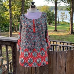 Eye catching red and turquoise tunic